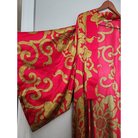 Vintage Natori Private Luxuries Robe Kimono Women's Large Asian Red Gold - Picture 4 of 5